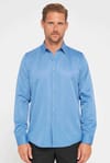 Slim Fit Uzun Kollu Kolay Ütü Teri Emen Nefes Alan Doku Kravatlık Dört Mevsim İndigo Erkek Gömlek