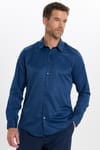 Slim Fit Kolay Ütülenebilir Ter Konforu Sağlayan Kravatlık Yaka Dört Mevsim Lacivert Erkek Gömlek