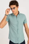 Slim Fit Kısa Kol Pamuk Keten Erkek Gömlek
