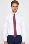 Slım Fıt Uzun Kollu Yüksek Yaka Premium Seri Cotton Saten Beyaz Gömlek