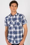 Slim Fit Kısa Kol Ekose Çift Cep Kapaklı Teksas Model Erkek Gömlek