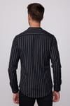 Slim Fit Hakim Yaka Pamuklu Kolay Ütü Çizgili Erkek Siyah Gömlek