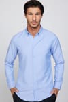 Slim Fit Düğmeli Yaka Pamuklu Kolay Ütü Düz Mavi Erkek Gömlek