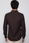 Slim Fit Uzun Kol Flam Pamuk Yaka İçi Biyeli Kahverengi Erkek Gömlek