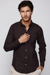 Slim Fit Uzun Kol Flam Pamuk Yaka İçi Biyeli Kahverengi Erkek Gömlek