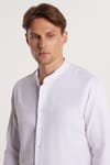 Erkek Slim Fit Dar Kesim Uzun Kollu Pamuklu Beyaz Hakim Yaka Gömlek