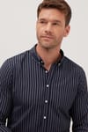 Slim Fit Düğmeli Yaka Pamuklu Kolay Ütü Çizgili Erkek Gömlek