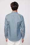 Slim Fit Uzun Kol Denim Parça Boyalı Çift Cep Kapaklı Metal Düğme Erkek Gri Gömlek