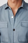 Slim Fit Uzun Kol Denim Parça Boyalı Çift Cep Kapaklı Metal Düğme Erkek Gri Gömlek