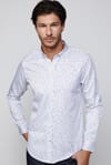 Slim Fit Dar Kesim Pamuklu Kolay Ütülenebilir Desenli Erkek Beyaz Gömlek