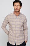 Slim Fit Düğmeli Yaka Kareli Pamuklu Kolay Ütü Erkek Gömlek