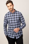 Slim Fit Uzun Kol Ekoseli Biyeli Yaka Düğmeli Erkek Gömlek