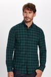 Erkek Slim Fit Dar Kesim Uzun Kollu Pamuklu Kolay Ütü Kareli Düğmeli Yaka Gömlek