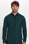 Erkek Slim Fit Dar Kesim Uzun Kollu Pamuklu Kolay Ütü Kareli Düğmeli Yaka Gömlek