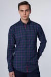 Slim Fit Düğmeli Yaka Kareli Pamuklu Kolay Ütü Erkek Gömlek