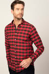Slim Fit Uzun Kol Ekoseli Biyeli Yaka Düğmeli Erkek Gömlek
