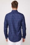 Slim Fit Kareli Pamuklu Kolay Ütü Erkek Lacivert Gömlek
