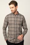 Slim Fit Uzun Kol Ekoseli Biyeli Yaka Düğmeli Erkek Gömlek