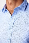 Slim Fit Dar Kesim Desenli Pamuklu Kolay Ütülenebilir Mavi Erkek Gömlek