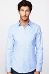 Slim Fit Dar Kesim Desenli Pamuklu Kolay Ütülenebilir Mavi Erkek Gömlek