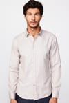 Slim Fit Dar Kesim Desenli Pamuklu Kolay Ütülenebilir Bej Erkek Gömlek
