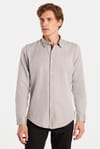 Slim Fit Uzun Kollu Oxford Doku Armürlü Biyeli Erkek Krem Gömlek