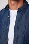 Slim Fit Uzun Kol Tek Cep Denim Lacivert Erkek Gömlek