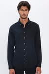 Slim Fit Uzun Kollu Düğmeli Yaka Kışlık Yün Viskon Düz Gömlek