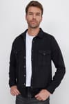 Slim Fit Uzun Kollu Kışlık Oduncu Çift Cep Kapaklı Düz Unisex Siyah Gömlek