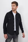 Slim Fit Uzun Kollu Kışlık Oduncu Çift Cep Kapaklı Düz Unisex Siyah Gömlek