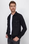 Slim Fit Uzun Kollu Kışlık Oduncu Çift Cep Kapaklı Düz Unisex Siyah Gömlek