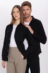 Slim Fit Uzun Kollu Kışlık Oduncu Çift Cep Kapaklı Düz Erkek Siyah Gömlek