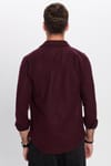 Erkek Slim Fit Dar Kesim Oduncu Çift Cepli Kapaklı Düz Bordo Kışlık Gömlek