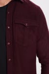 Erkek Slim Fit Dar Kesim Oduncu Çift Cepli Kapaklı Düz Bordo Kışlık Gömlek