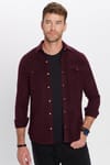 Erkek Slim Fit Dar Kesim Oduncu Çift Cepli Kapaklı Düz Bordo Kışlık Gömlek