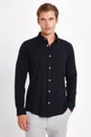 Slim Fit Uzun Kollu Dar Kesim Dökümlü Viskon Şık Erkek Siyah Gömlek