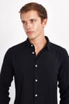 Slim Fit Uzun Kollu Dar Kesim Dökümlü Viskon Şık Erkek Siyah Gömlek