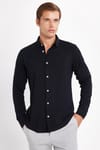Slim Fit Uzun Kollu Dar Kesim Dökümlü Viskon Şık Erkek Siyah Gömlek