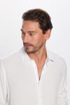 Slim Fit Uzun Kollu Dar Kesim Dökümlü Viskon Şık Erkek Beyaz Gömlek