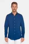 Slim Fit Uzun Kollu Dar Kesim Dökümlü Viskon Şık Erkek Lacivert Gömlek
