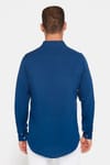 Slim Fit Uzun Kollu Dar Kesim Dökümlü Viskon Şık Erkek Lacivert Gömlek