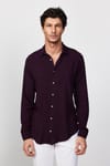 Slim Fit Dar Kesim Uzun Kol Dökümlü Viskon Şık Mürdüm Erkek Gömlek