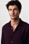Slim Fit Dar Kesim Uzun Kol Dökümlü Viskon Şık Mürdüm Erkek Gömlek
