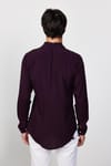 Slim Fit Dar Kesim Uzun Kol Dökümlü Viskon Şık Mürdüm Erkek Gömlek