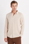 Slim Fit Uzun Kollu Dar Kesim Dökümlü Viskon Şık Taş Rengi Erkek Gömlek