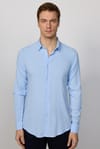Slim Fit Dar Kesim Uzun Kol Dökümlü Viskon Şık Mavi Erkek Gömlek