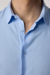 Slim Fit Dar Kesim Uzun Kol Dökümlü Viskon Şık Mavi Erkek Gömlek