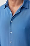 Slim Fit Dar Kesim Uzun Kol Dökümlü Viskon Şık İndigo Erkek Gömlek