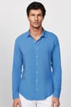 Slim Fit Dar Kesim Uzun Kol Dökümlü Viskon Şık İndigo Erkek Gömlek