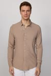 Slim Fit Dar Kesim Uzun Kol Dökümlü Viskon Şık Vizon Erkek Gömlek